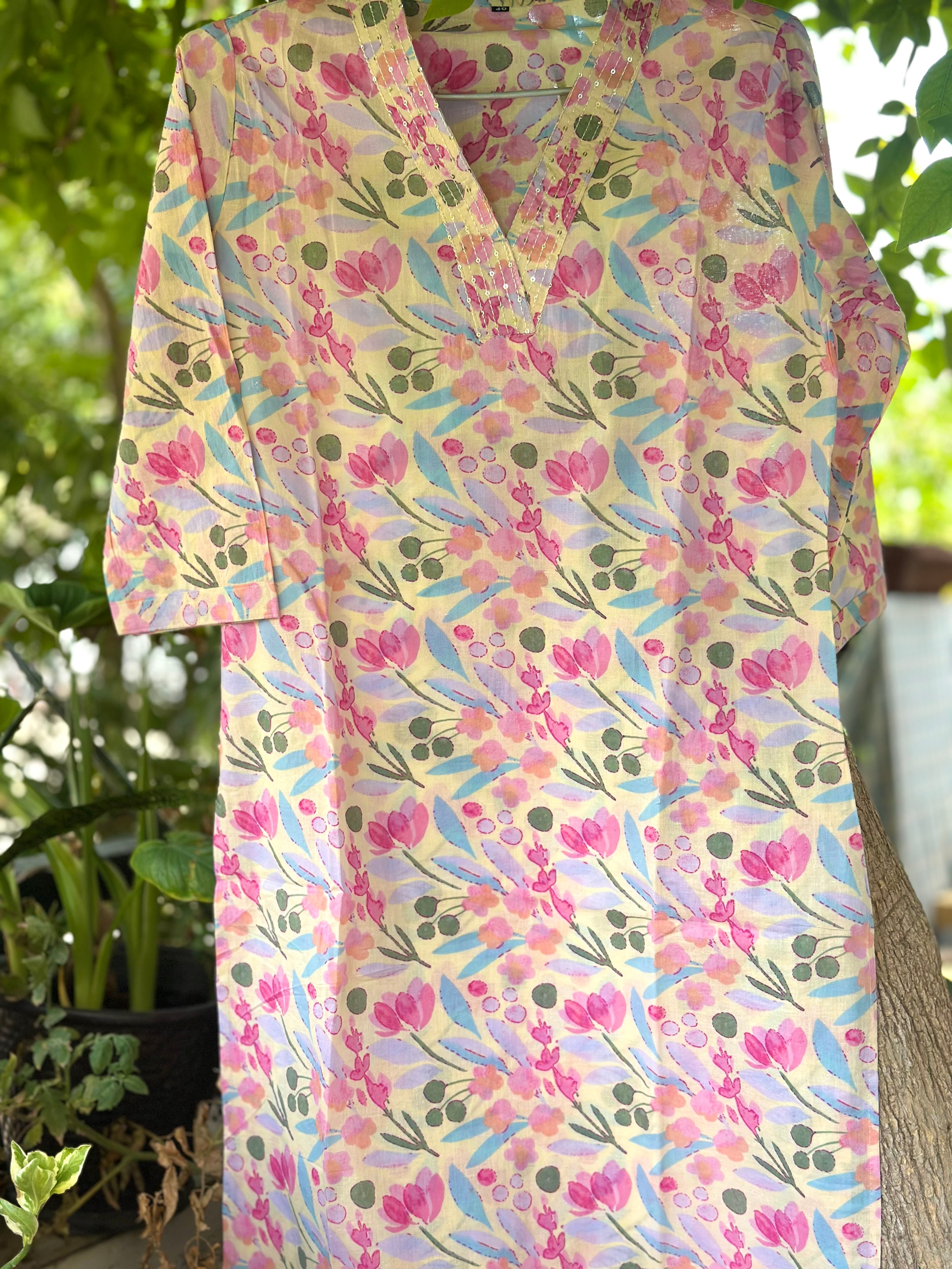 Pastel Bloom Cotton Printed Kurta