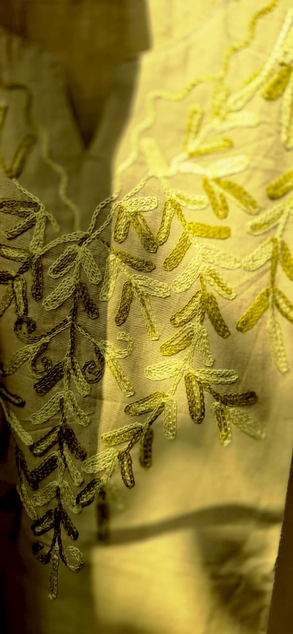 Olive Green Embroidered Cotton Kurta Pant Set