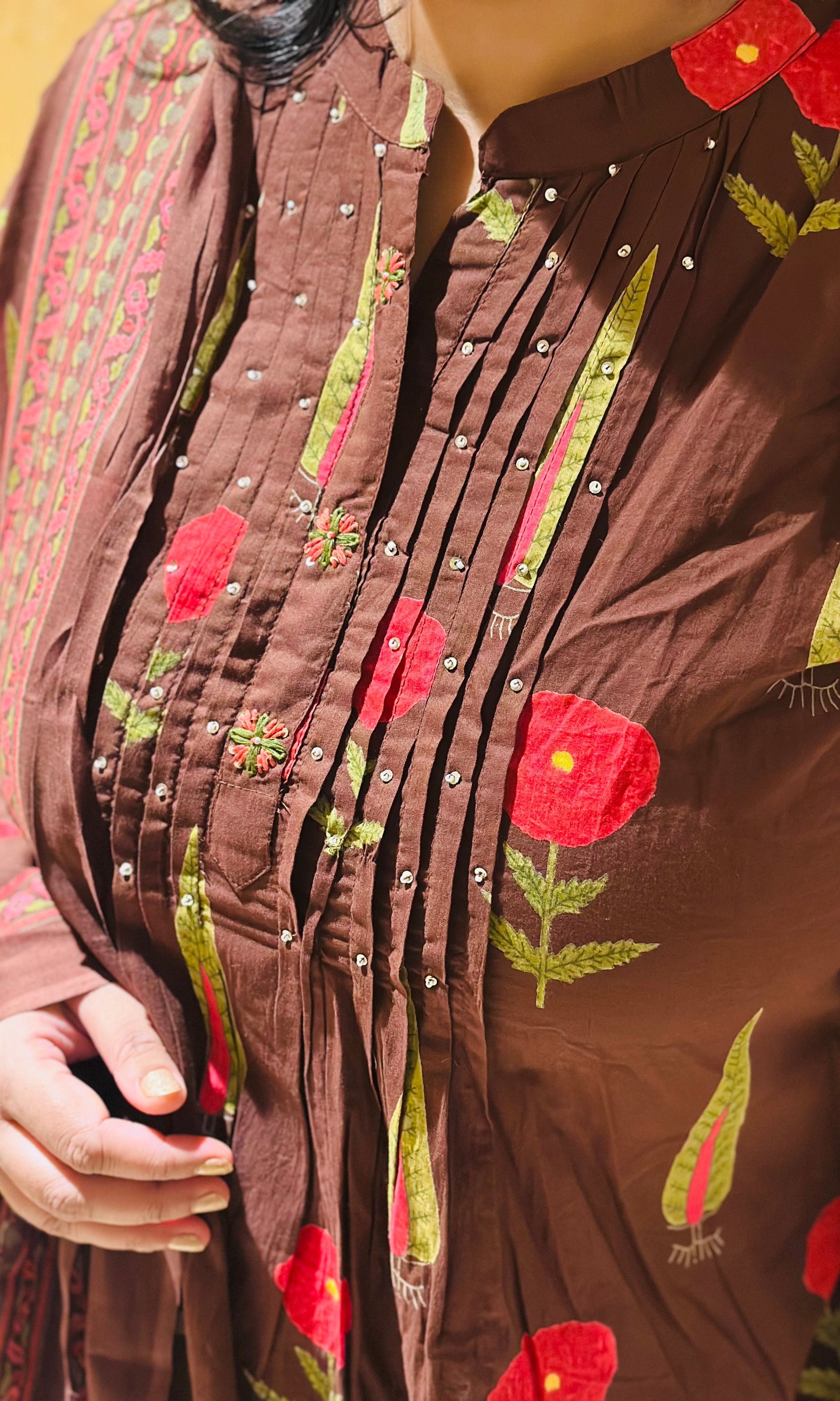 Brown Printed Cotton Kurta Set