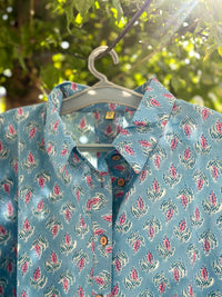 Blue Hand block Printed Loose Fit Shirt