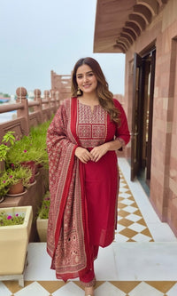Pure Cotton Maroon Kurta Set with Ajrakh Dupatta