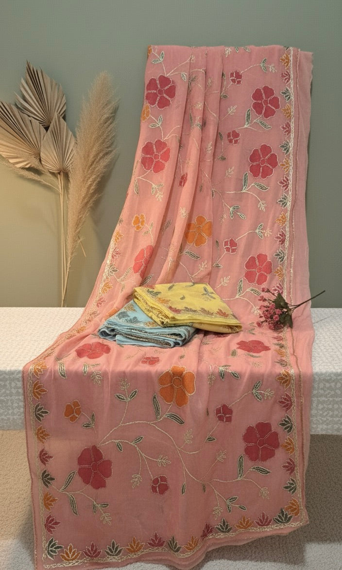 Hand Brush Painted kaccha Gota Patti Saree