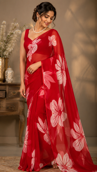 Red Chiffon Saree