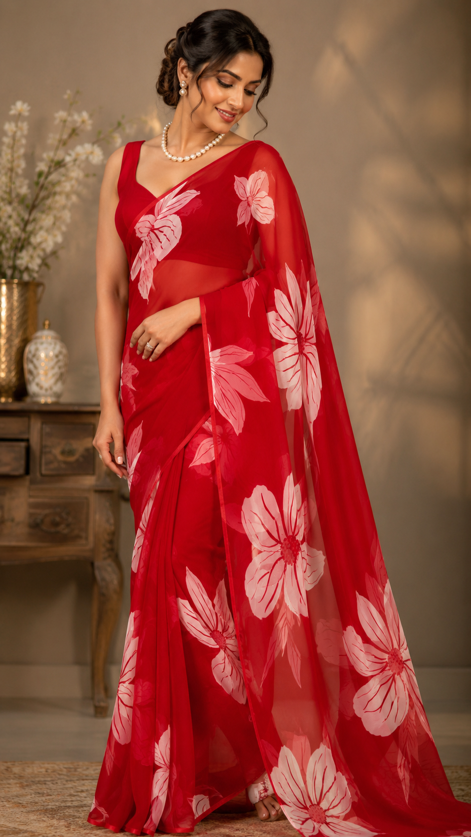 Red Chiffon Saree