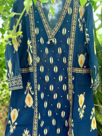 Teal Blue Cotton Kurta Set for Women