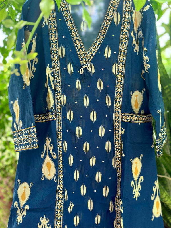 Teal Blue Cotton Kurta Set for Women