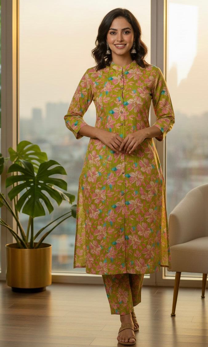 Green Floral Print Co-ord Set