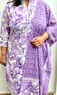 Lavender Jaipur Cotton Kurta Set with Printed Dupatta