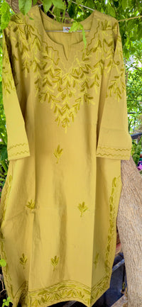Olive Green Embroidered Cotton Kurta Pant Set