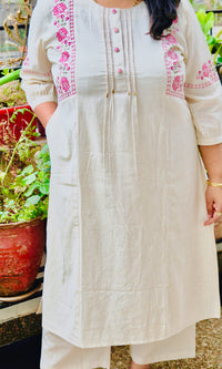 Ivory Floral Embroidered Kurta Pant Set – Subtle Elegance Edit