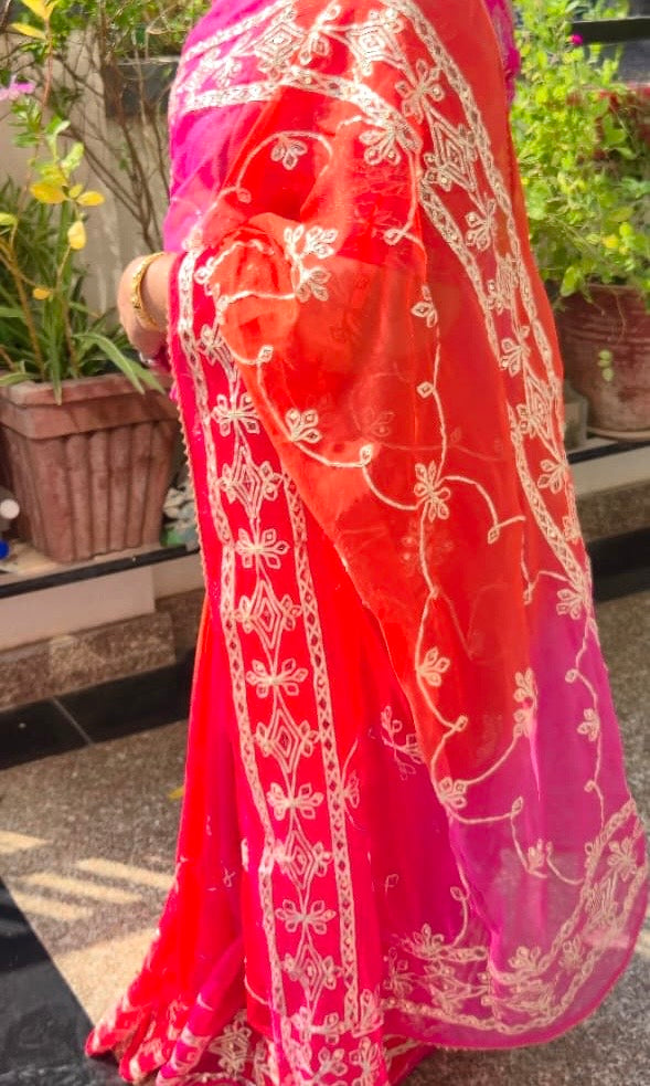 Pink Ombré Gota Patti Jaal Saree