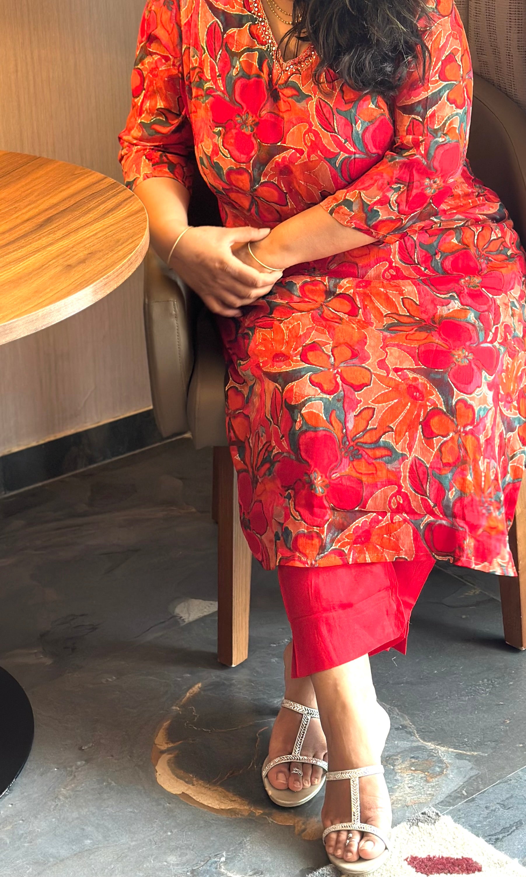 Red Muslin Kurta Pant Set