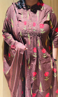 Brown Printed Cotton Kurta Set