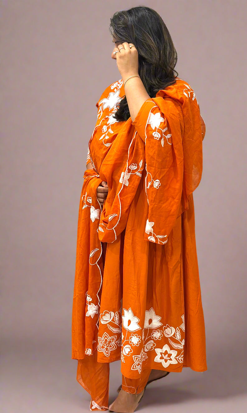Orange Embroidered Kurta Set