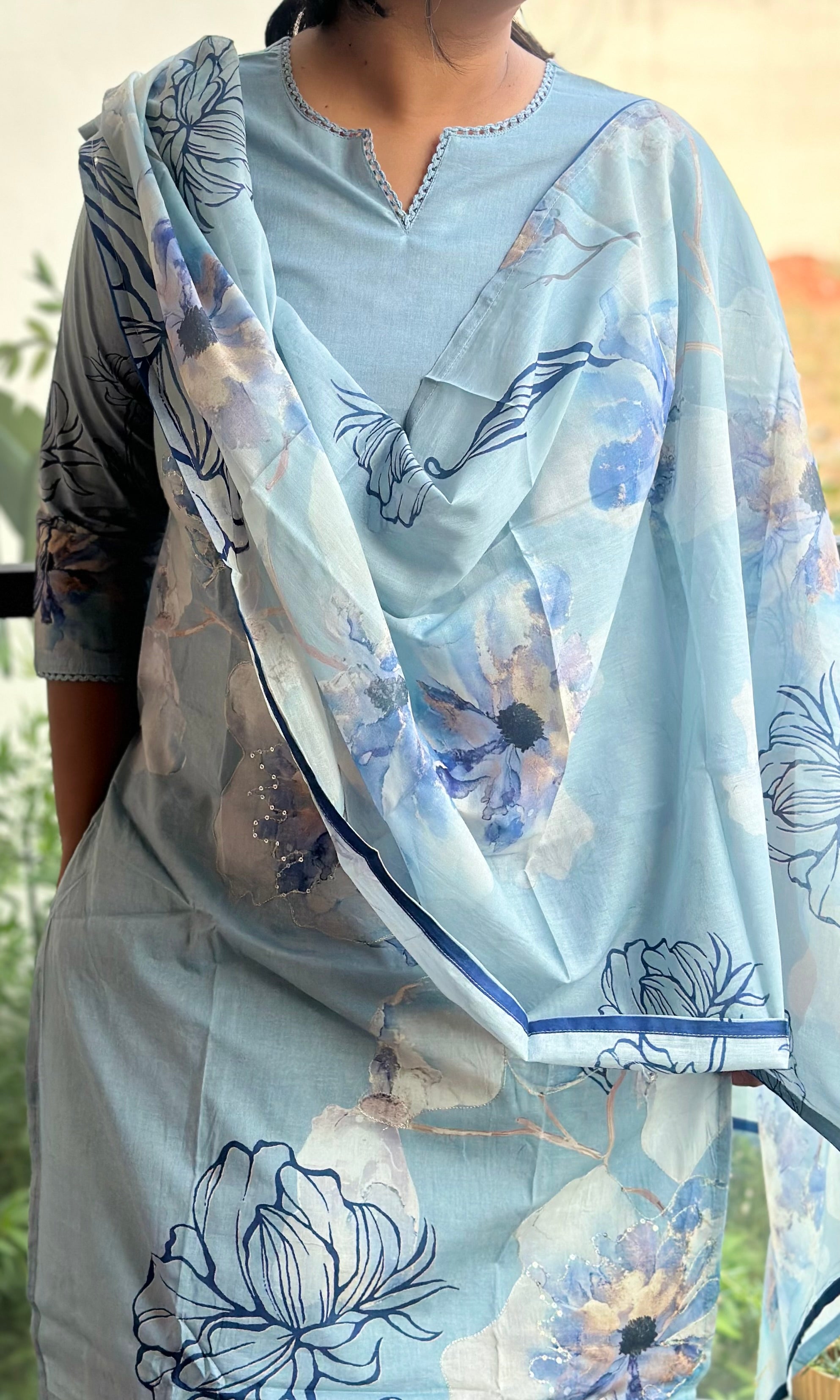 Powder Blue Floral Print Kurta