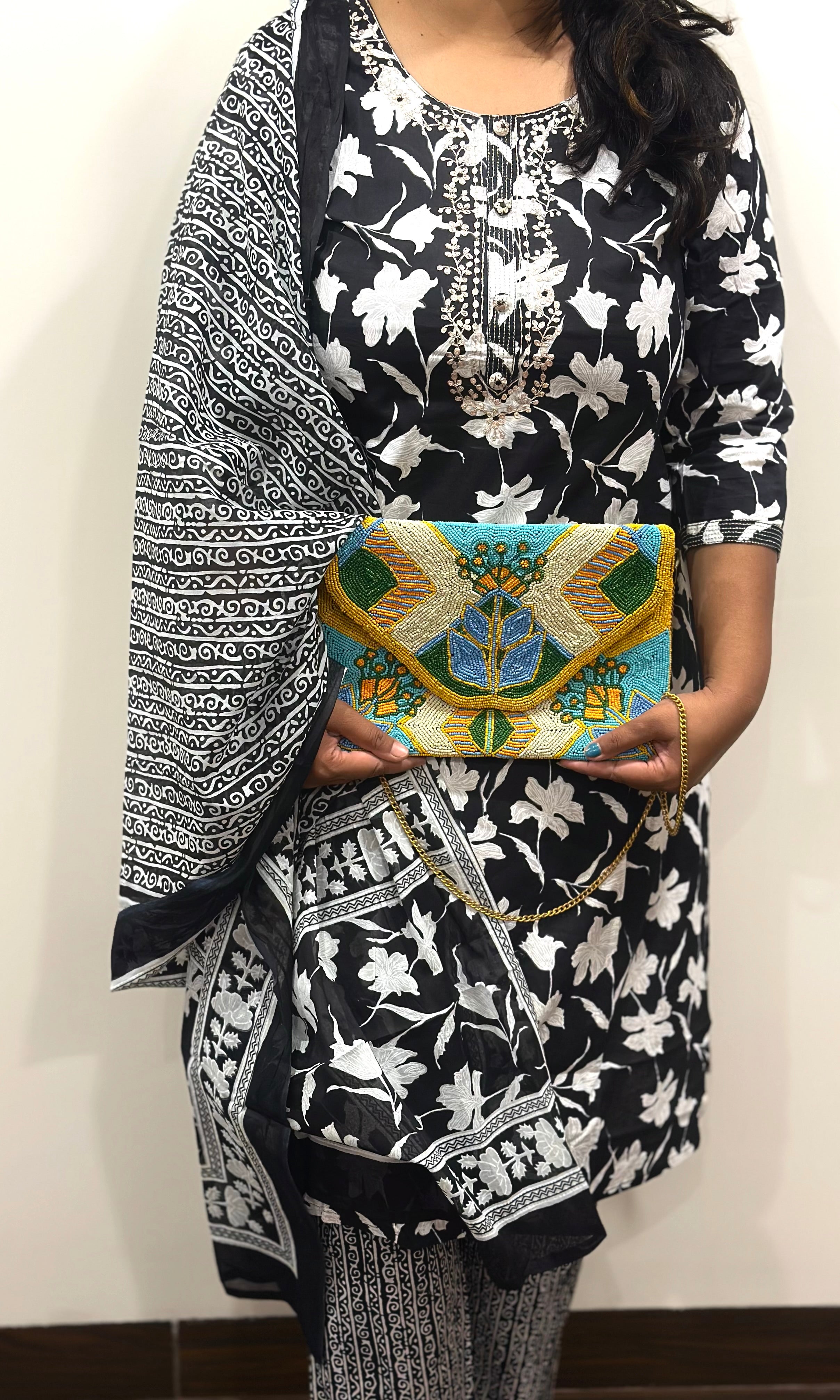 Black Floral Kurta Set