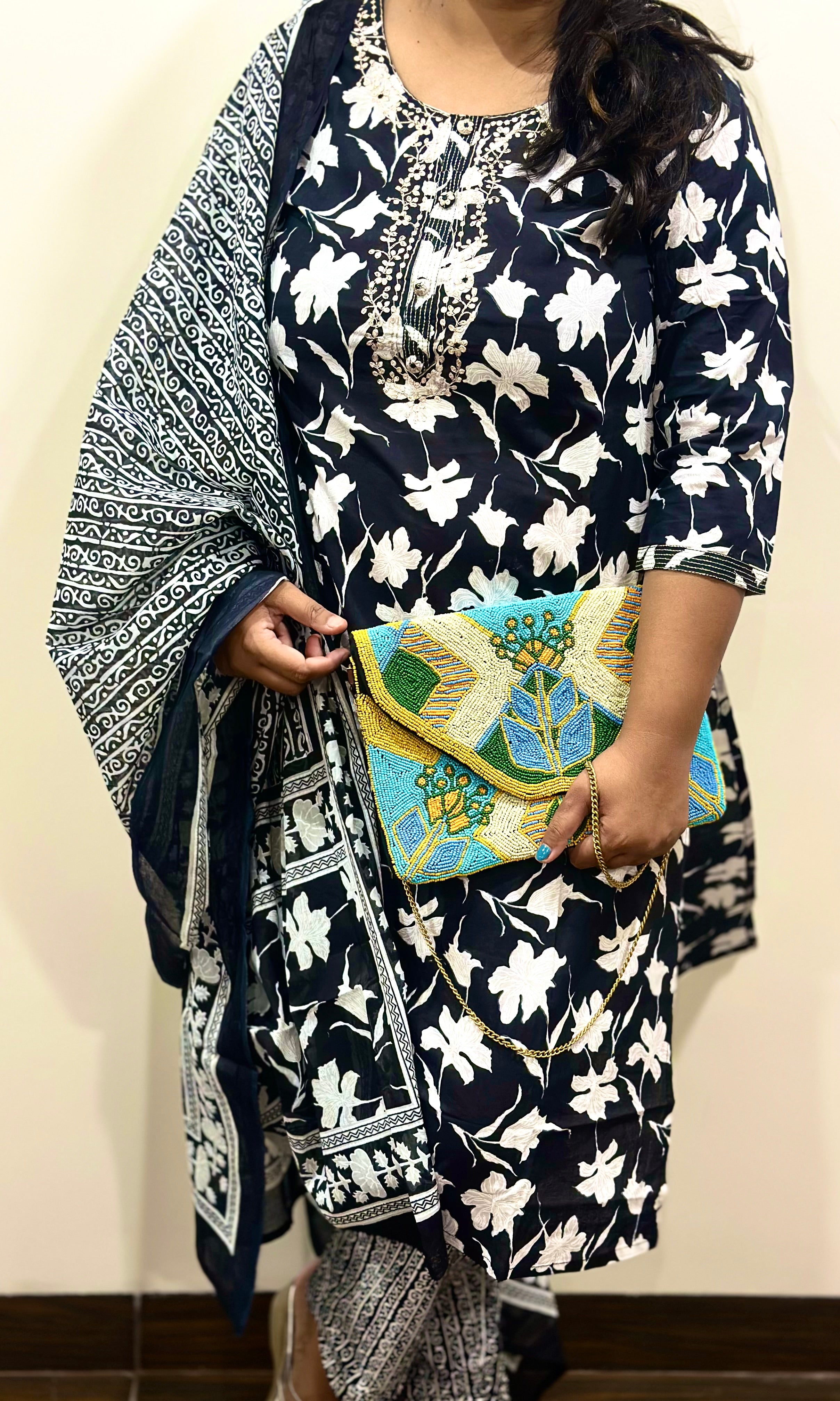 Black Floral Kurta Set