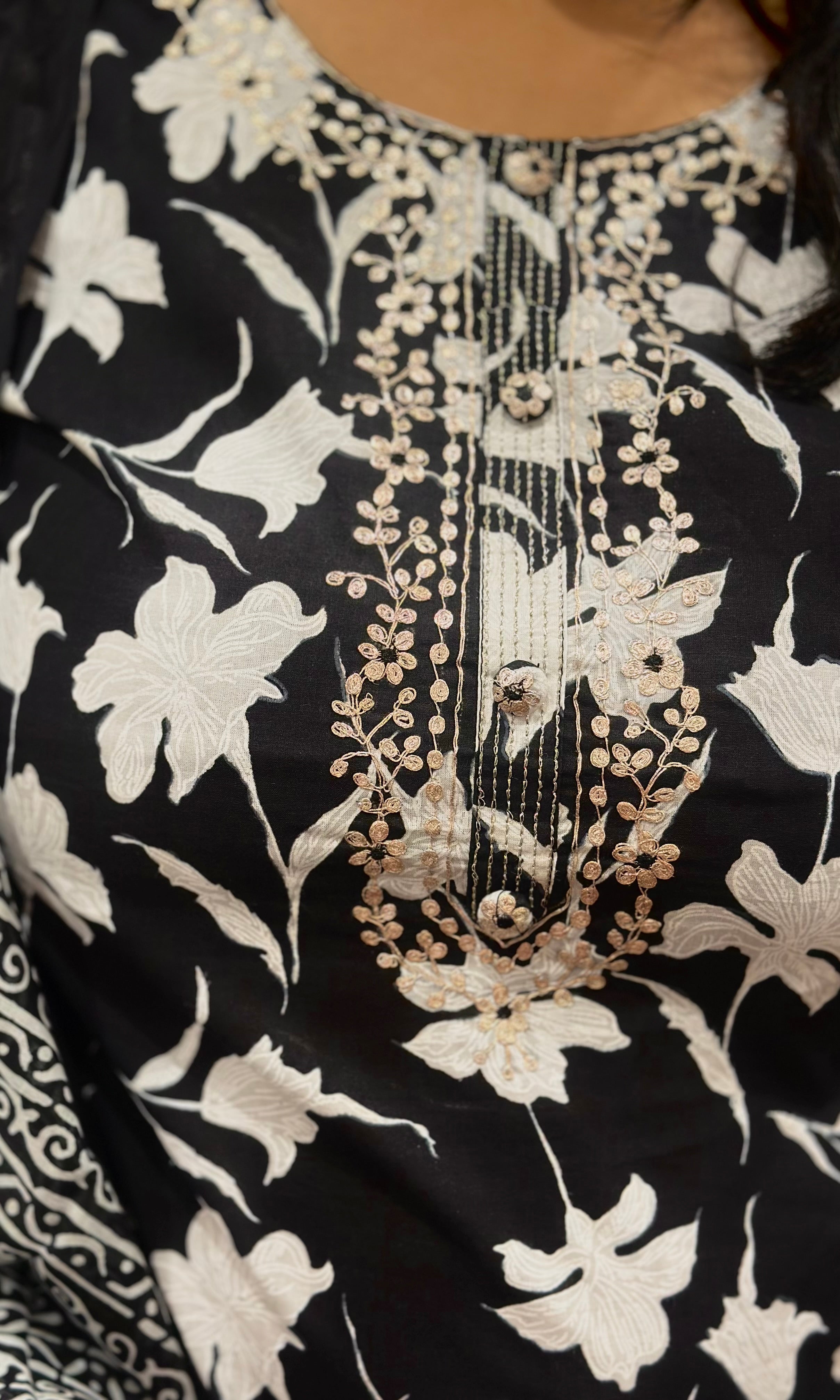 Black Floral Kurta Set