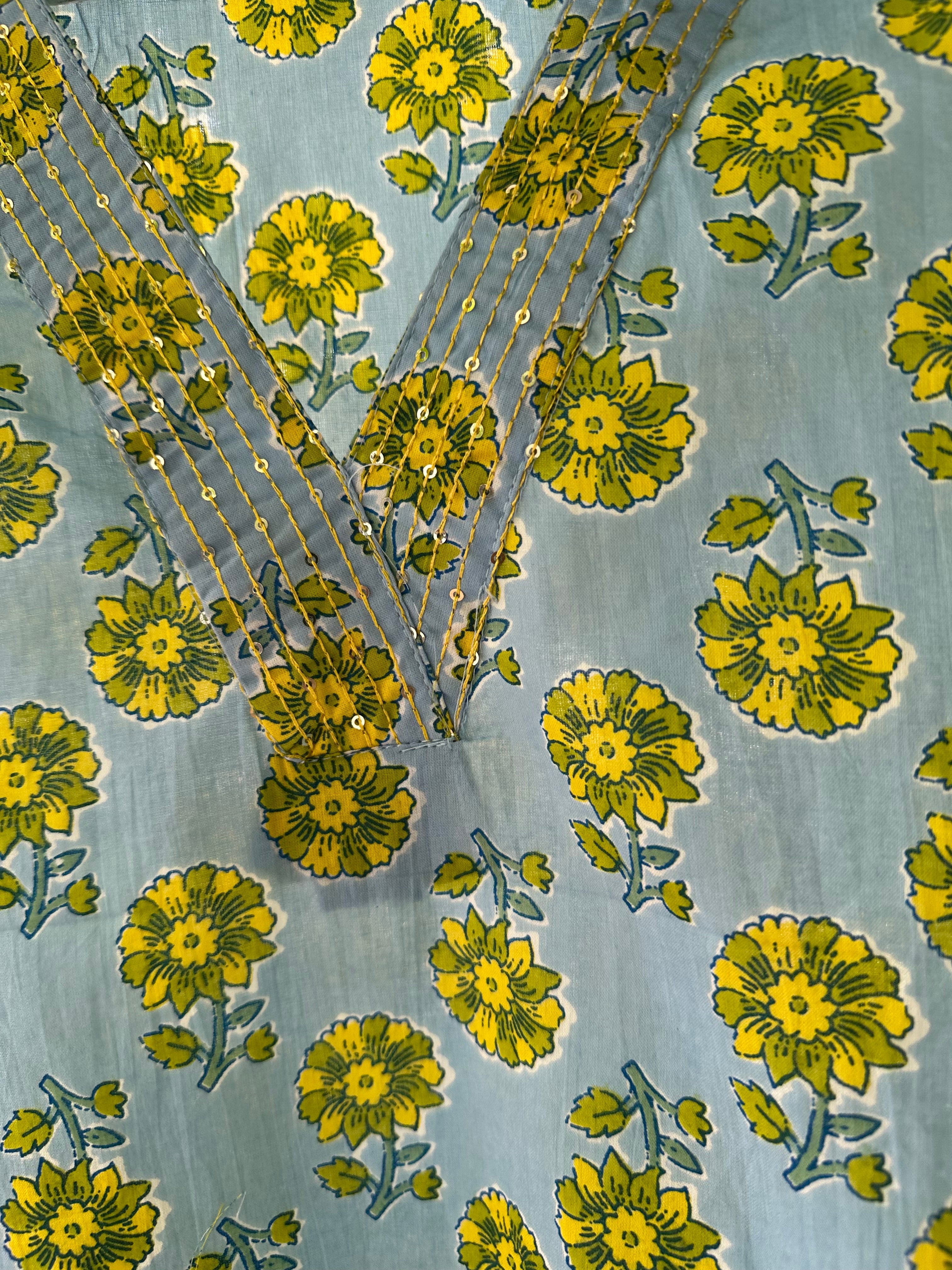 Sky blue V neck Pure cotton Kurta