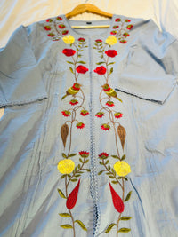 Powder Blue Pure Cotton Embroidered Kurta Set