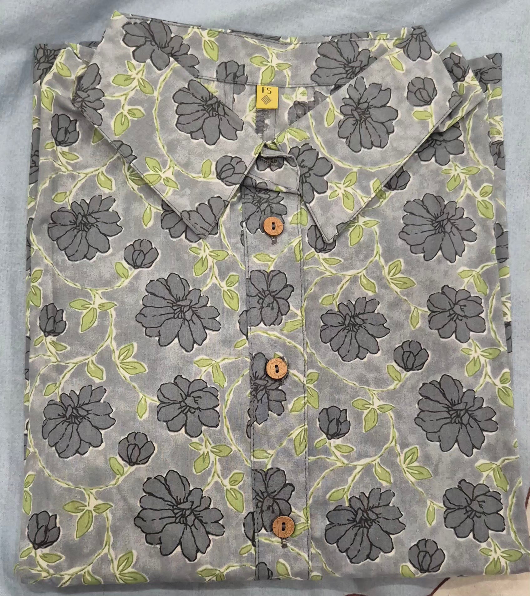 Grey Hand Block Printed Loose Fit Shirt