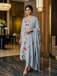 Powder Blue Pure Cotton Embroidered Kurta Set